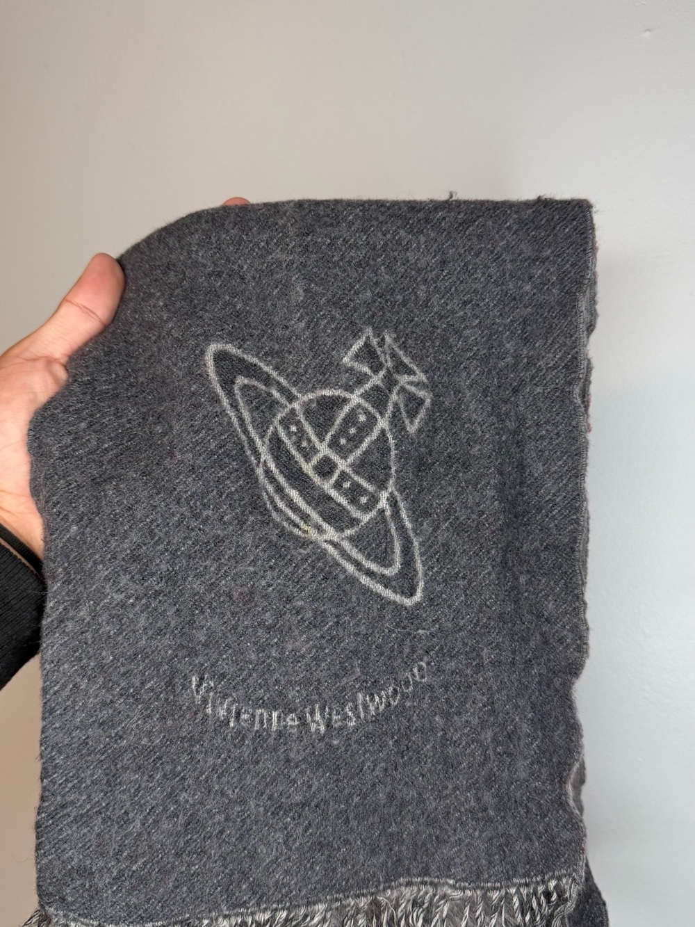Vivienne Westwood Charcoal Gray Logo Wool Scarf